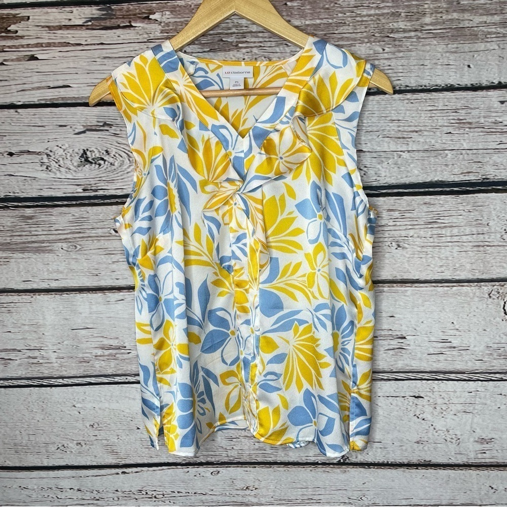 Liz Claiborne Petite Small PS Sleeveless Blouse NWOT Never Worn Ruffled Front